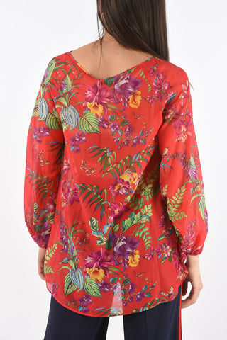 Blusa in Seta e Cotone con Motivo Floreale