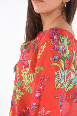 Blusa in Seta e Cotone con Motivo Floreale