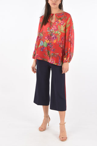 Blusa in Seta e Cotone con Motivo Floreale