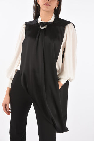 Jewel Detail Asymmetric Satin Top