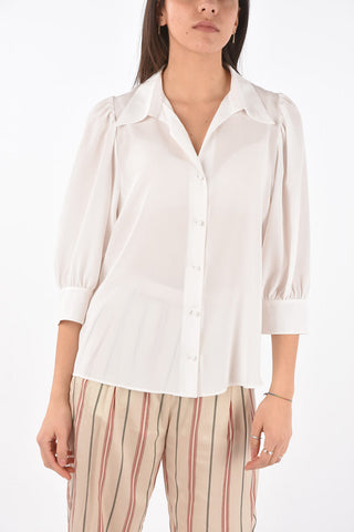 Camicia in Seta con Collo Italiano e Maniche a Sbuffo
