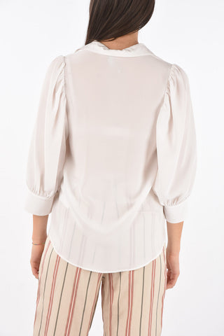 Camicia in Seta con Collo Italiano e Maniche a Sbuffo