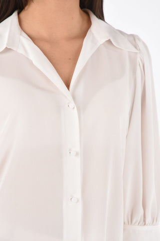 Camicia in Seta con Collo Italiano e Maniche a Sbuffo