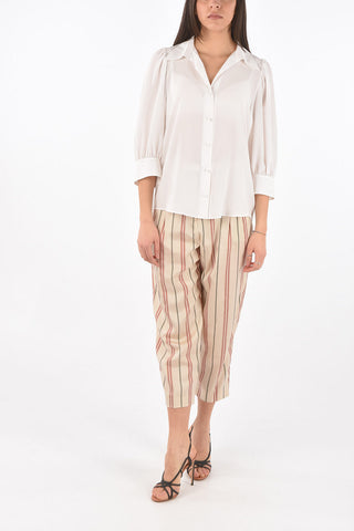Camicia in Seta con Collo Italiano e Maniche a Sbuffo