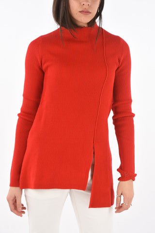 Asymmetric Split Ribbed Sweater