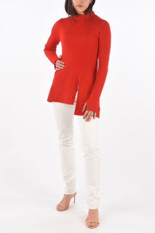 Asymmetric Split Ribbed Sweater