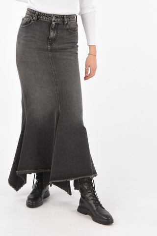 Flared Bottom Denim Midi Skirt