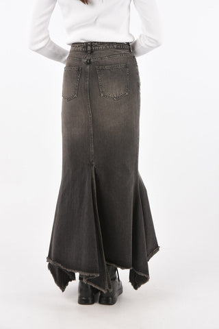 Flared Bottom Denim Midi Skirt