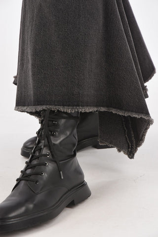 Flared Bottom Denim Midi Skirt