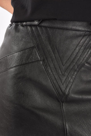 Back Fastened Textured Leather Miniskirt