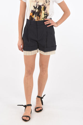 Double-pleated Pinstriped Shorts with Silk Detail