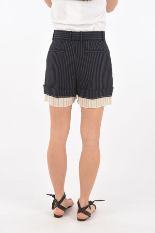 Double-pleated Pinstriped Shorts with Silk Detail
