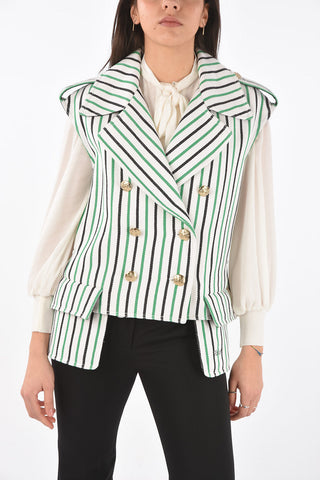 Double-breasted Flap Pocket Striped Vest