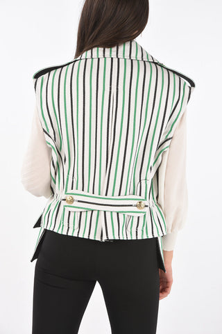 Double-breasted Flap Pocket Striped Vest