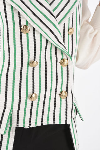 Double-breasted Flap Pocket Striped Vest
