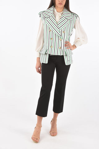Double-breasted Flap Pocket Striped Vest