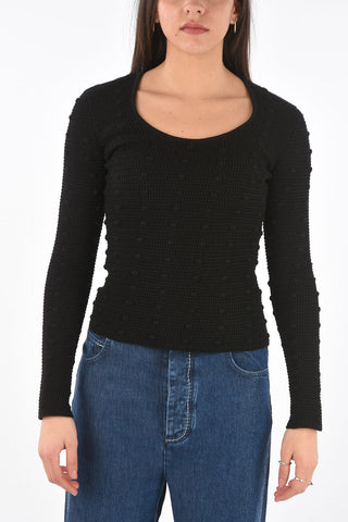 Crew Neck Polka Dot Motif Cotton Pullover