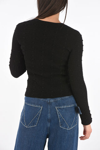 Crew Neck Polka Dot Motif Cotton Pullover