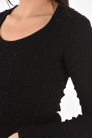 Crew Neck Polka Dot Motif Cotton Pullover