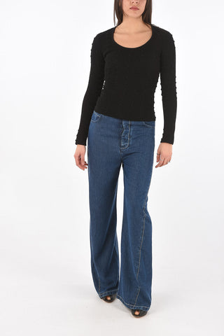 Crew Neck Polka Dot Motif Cotton Pullover