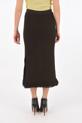 Gonna Lunga in Maglia di Cotone con Frange