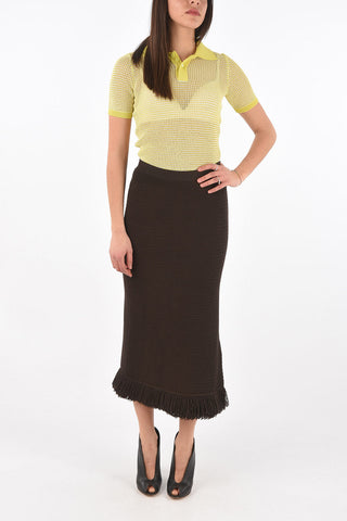 Gonna Lunga in Maglia di Cotone con Frange