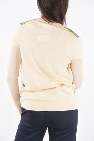 Wool BOYFRIEND Cardigan with Floral Printed Silk Front Panel