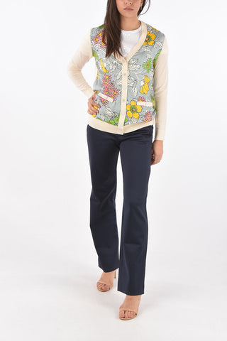 Wool BOYFRIEND Cardigan with Floral Printed Silk Front Panel