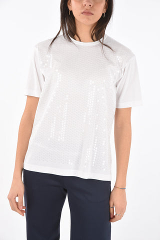 Crew Neck Sequined Cotton T-Shirt
