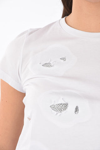 COUTURE EST.1978 Crew Neck Distressed T-Shirt with Rhinestone