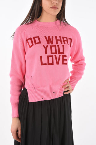 Distressed Cotton DELILAH Sweater with DO WHAT YOU LOVE Print