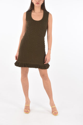 Bouclé Knit Dress with Fringes