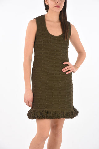 Bouclé Knit Dress with Fringes