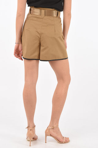 High-waisted Cotton Shorts with Eco-Leather Details