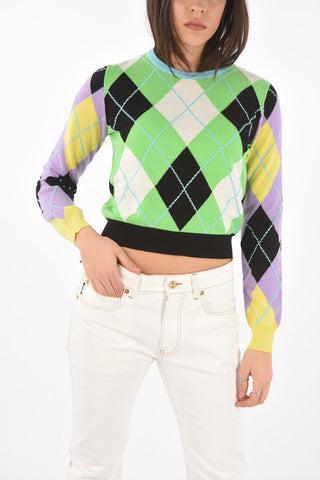 Crew Neck Argyle Patterned Cashmere Sweater