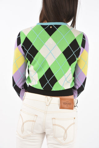 Crew Neck Argyle Patterned Cashmere Sweater