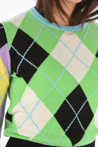 Crew Neck Argyle Patterned Cashmere Sweater