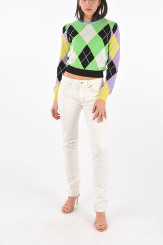 Crew Neck Argyle Patterned Cashmere Sweater