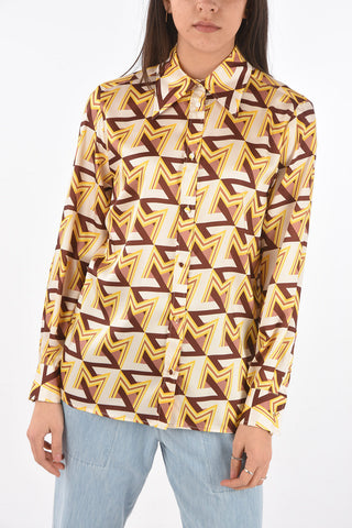 Camicia in Raso con Motivo Geometrico
