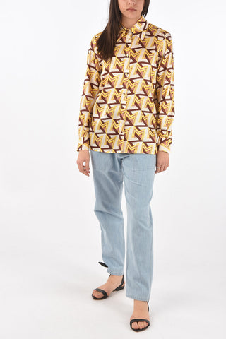 Camicia in Raso con Motivo Geometrico