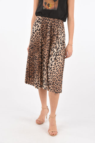 Animal Patterned Pleated Midi Skirt