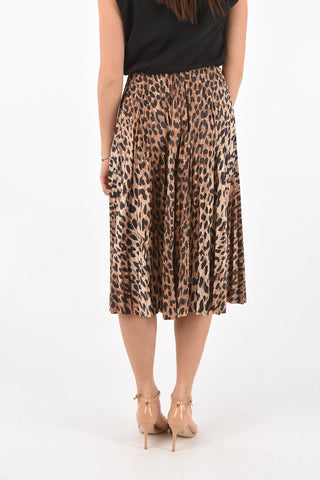 Animal Patterned Pleated Midi Skirt