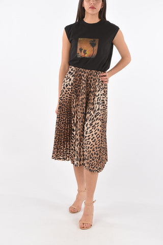 Animal Patterned Pleated Midi Skirt