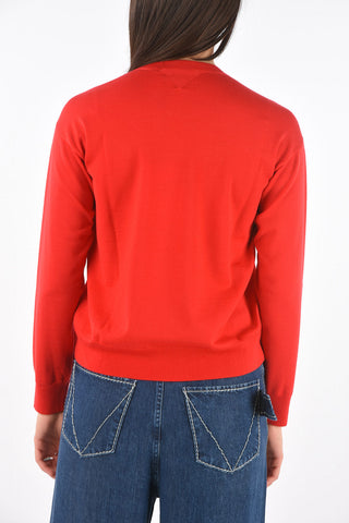 Crew Neck Horizontal Buttoned Wool Sweater