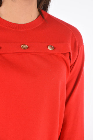 Crew Neck Horizontal Buttoned Wool Sweater