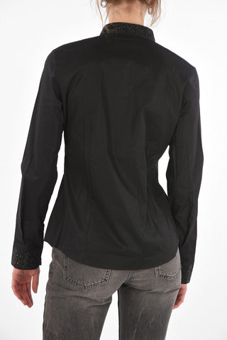 Rhinestone Embellished Collar and Cuff Cotton Shirt