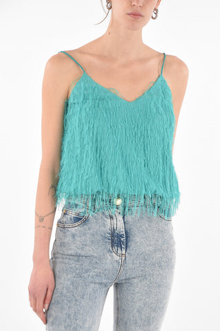 V Neck Eyelash Crop Top