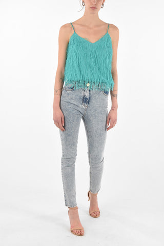 V Neck Eyelash Crop Top