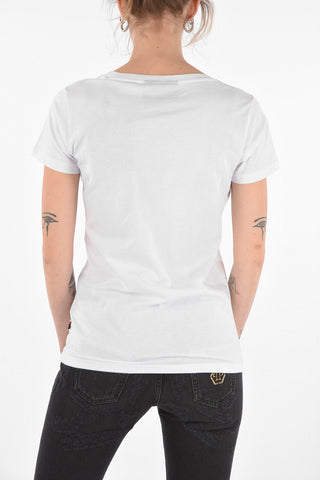 Crew Neck Strass Logo Cotton T-Shirt