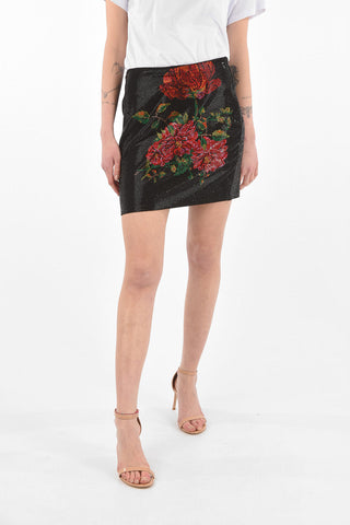 COUTURE EST.1978 all over rhinestone embellishment floral patterned RIOT mini skirt
